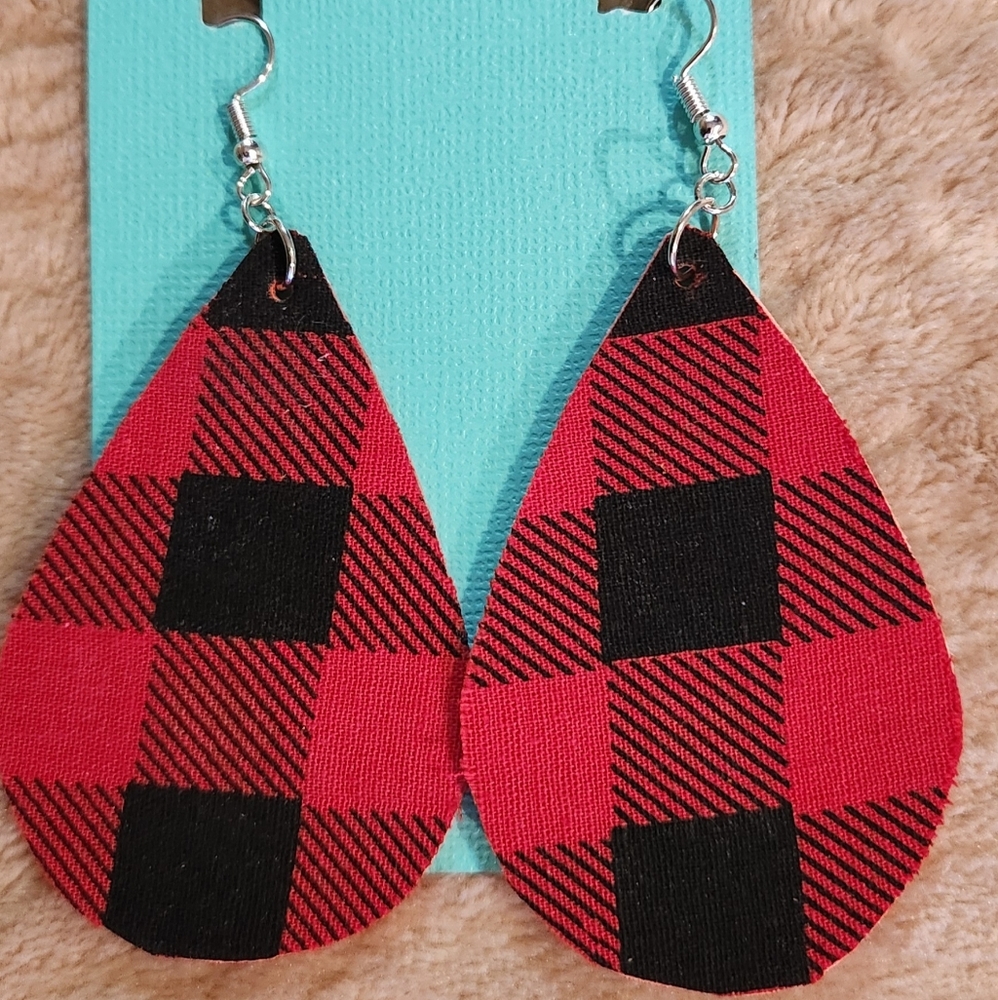 Red and Black Plaid Teardrop Earrings